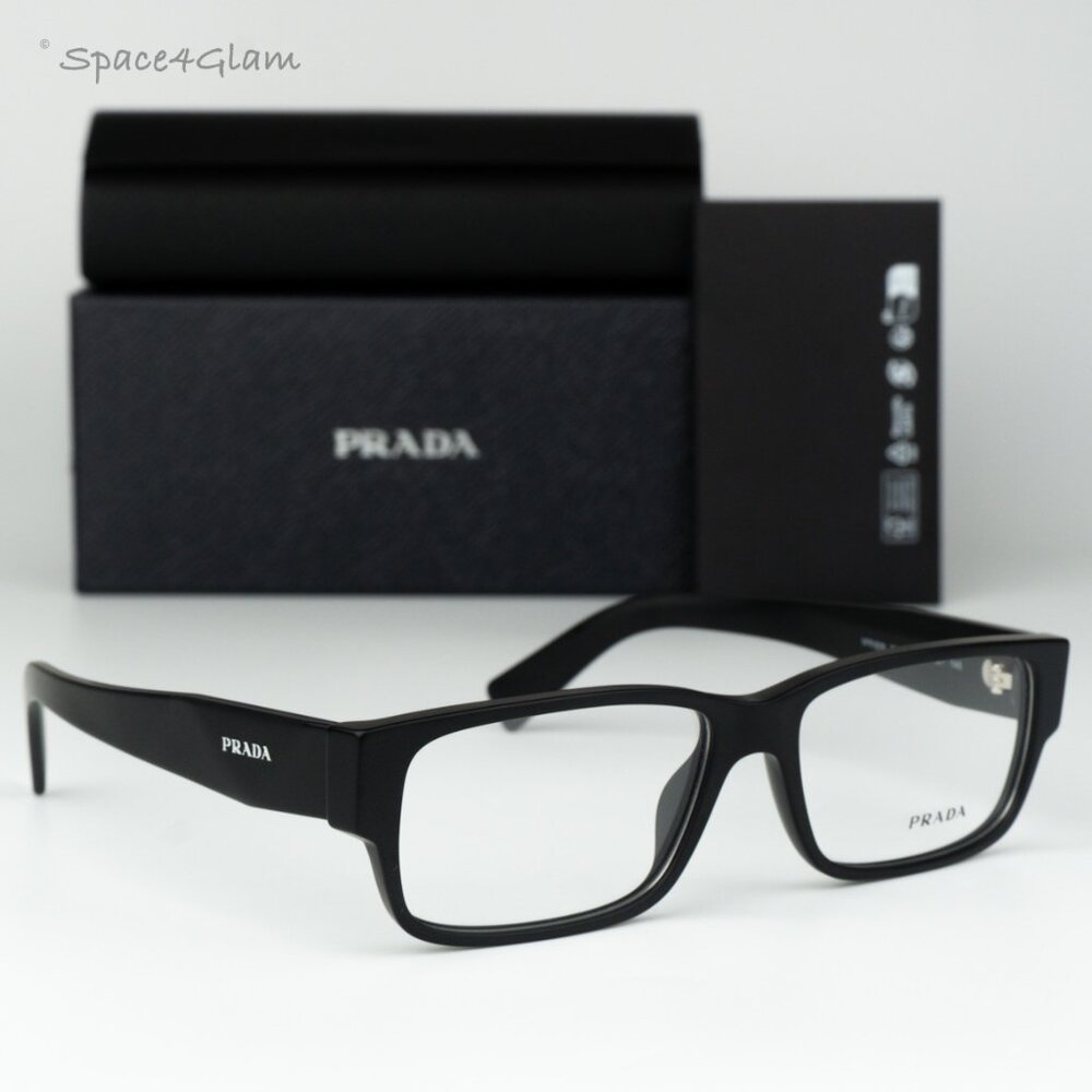 Prada Women Eyeglasses Matte Black Clear Rectangle PRB09V 12P1O1 NEW AUTHENTIC